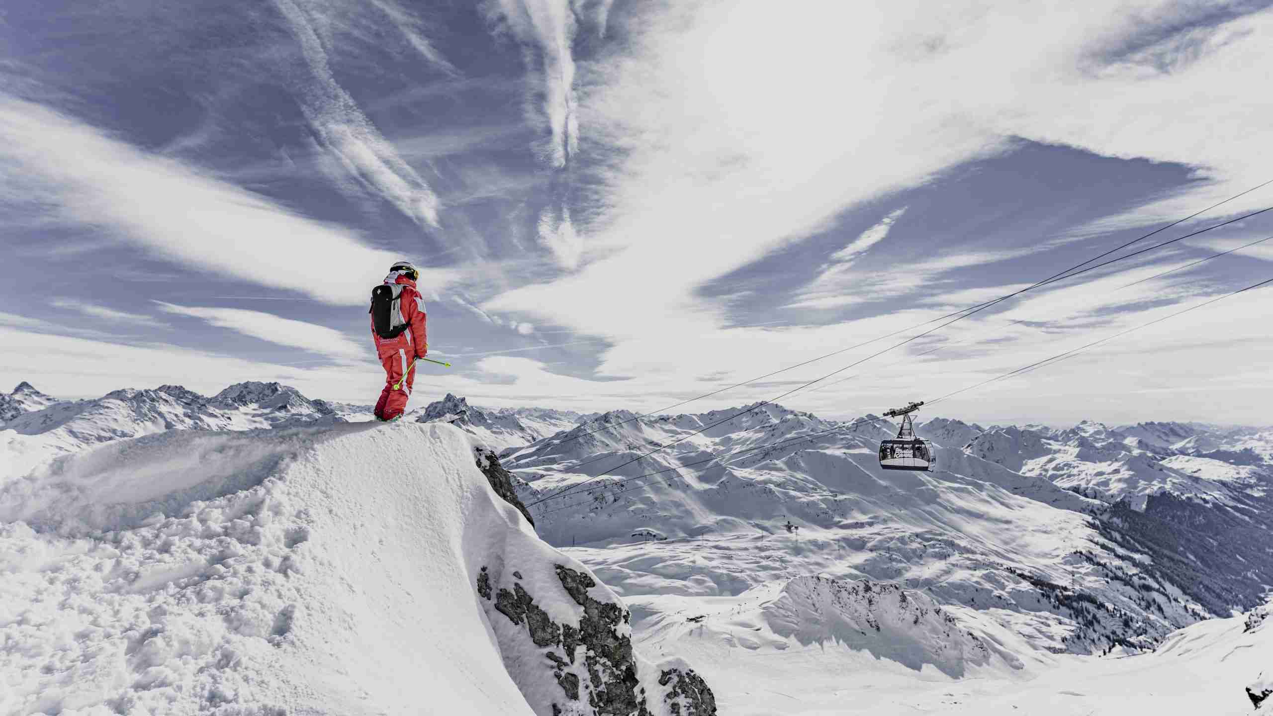 Snow-covered St. Anton am Arlberg mountains in Austria